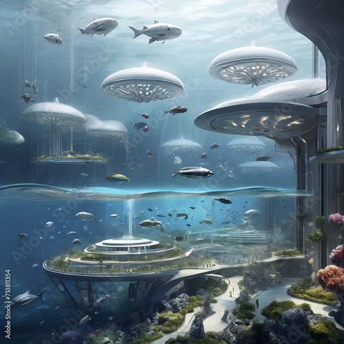AI generated Life Under the Sea Underwater City Design