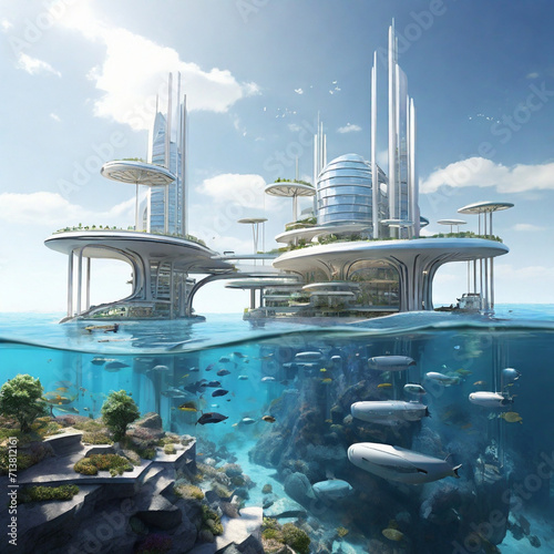 AI generated Life Under the Sea Underwater City Design