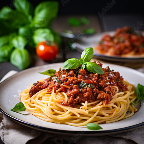 plate of spaghetti with meat sauce  Generate AI.