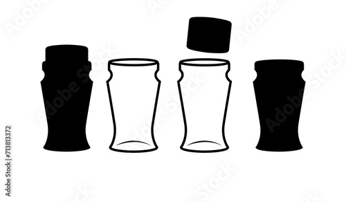 Cork Stopper Glass Vial Jars, black isolated silhouettes set