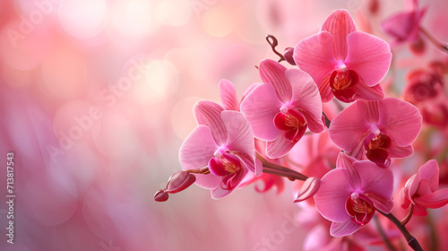 Beautiful pink orchid flower banner with copy space, generative ai