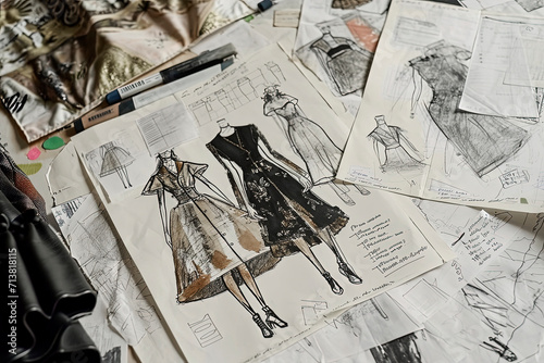 Generative AI illustration of fashion garment design drawings photo
