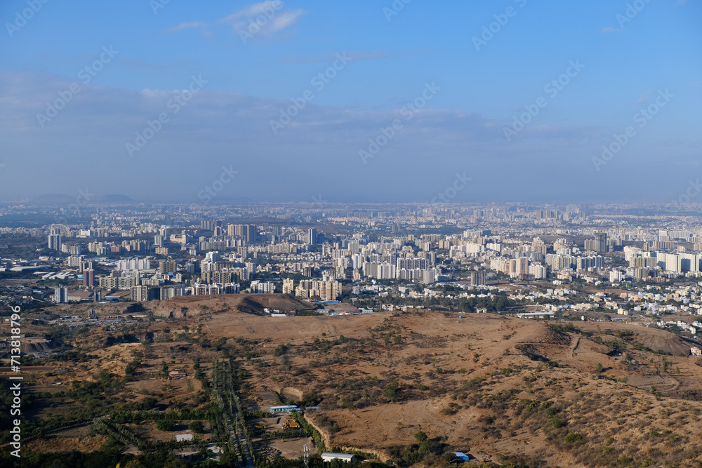 19 January 2024, Cityscape Skyline, Cityscape of Pune city view from Bopdev Ghat, Pune, Maharashtra, India.