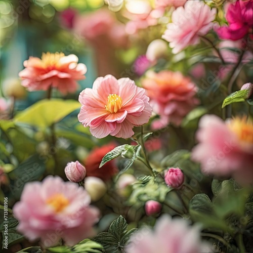 Immerse into the essence of a vibrant spring garden, capturing the blooming flowers © hallowen