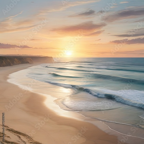 Explore the serenity of a coastal sunrise, capturing the natural beauty of the ocean waves and sandy shores