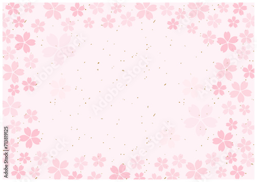 桜の花が美しい春の桜フレーム背景11桜和紙