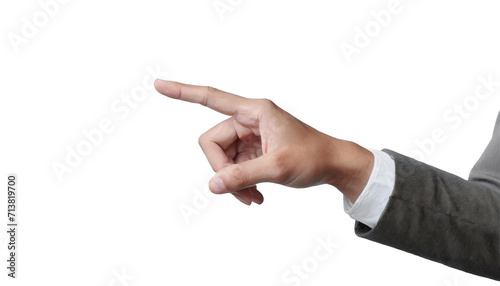 Man hand pointing on transparent background.