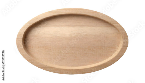 Empty wooden plate isolated on transparent background. Top view.