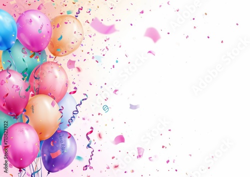 Birthday Party Card Invitation 5 x 7 Background Image Balloons Streamers Confetti Celebration