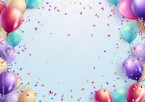 Birthday Party Card Invitation 5 x 7 Background Image Balloons Streamers Confetti Celebration
