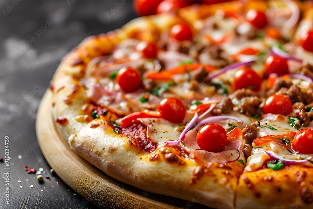 Hot Pepperoni Pizza with Tomato and Basil Toppings Hot Pepperoni Pizza with Tomato and Basil Toppings