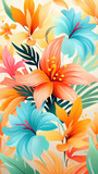 Abstract Floral Paradise: Colorful Tropical Flower Pattern on Seamless Summer Wallpaper Background