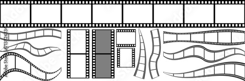 Film strip frame vector set. Creative Cinema filmstrip reel collection isolated on transparent background.