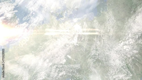 Zoom in from space and focus on Senftenberg, Germany. 3D Animation. Background for travel intro. Elements of this image furnished by NASA