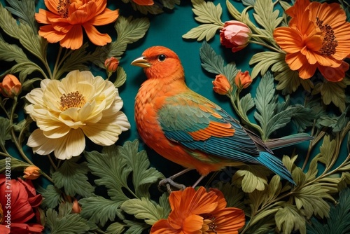 Nature s Embrace Generative AI s Bird  Rose  and Botanical Delight