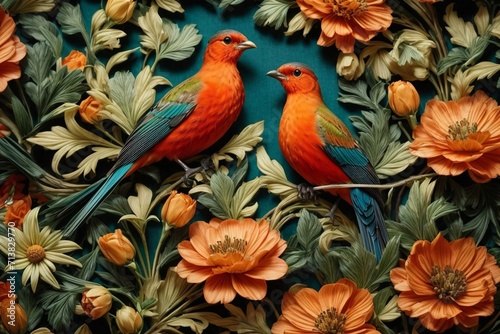 Nature's Embrace Generative AI's Bird, Rose, and Botanical Delight © Dreamweave