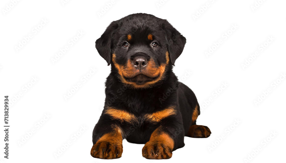 Fototapeta premium Cute Rottweiler puppy, isolated on transparent background.