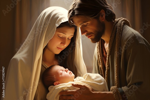 The holy family with jesus, mary, and joseph - religious christian image for sale photo