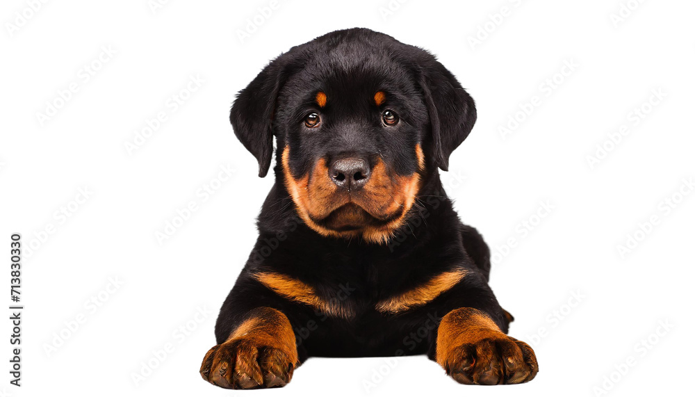 Fototapeta premium Cute Rottweiler puppy, isolated on transparent background.