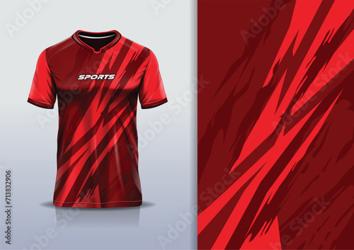 T-shirt mockup with abstract stripe line racing jersey design for football, soccer, racing, esports, running, in red color
