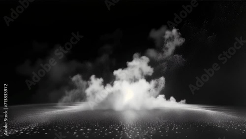 An image with a light and mystical ambiance of white smoke slowly drifting against a black background
 photo