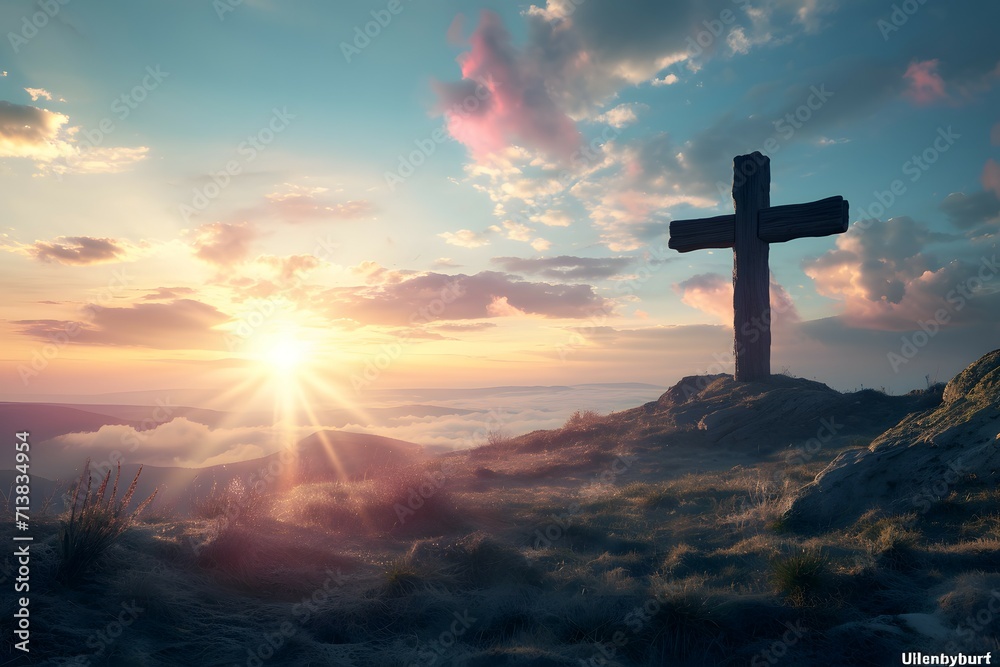 Sacred Sunrise: Cross on a Mountain Peak