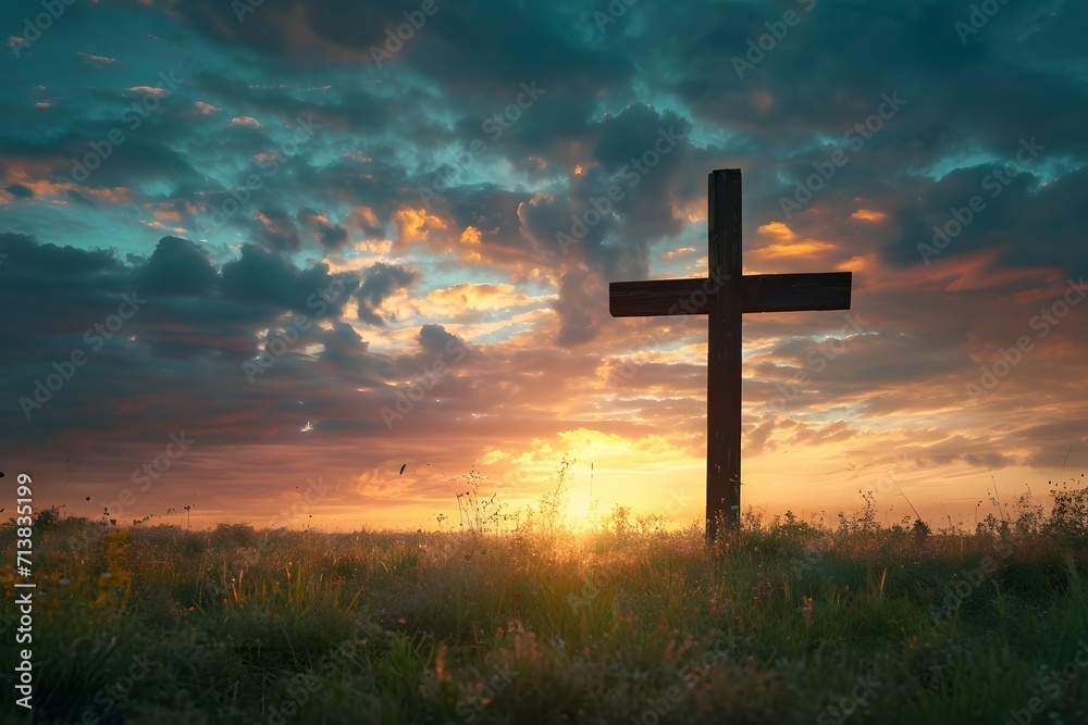 Sacred Sunrise: Cross on a Mountain Peak