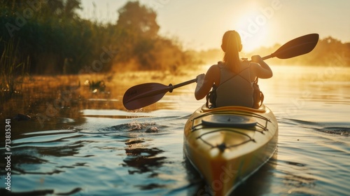 Female kayaker on a sunny day adventure