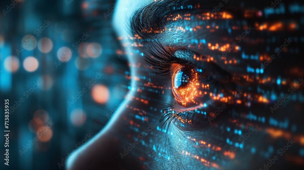 Eye of futuristic and Innovative Imagery AI and Automation use of artificial intelligence and automation in business processes, illustrating efficiency and productivity enhancements - obrazy, fototapety, plakaty 