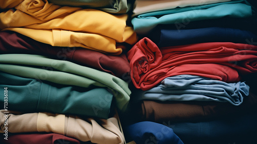 clean colorful folded clothes in a stack.kodak portra photo, Generate AI. photo