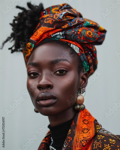 Stylish African American Woman: Portrait of a Proud Woman in a Turban