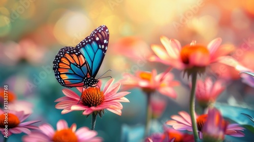 Butterfly and Flowers Nature Wallpaper, generative ai