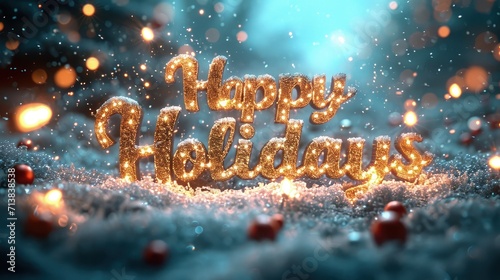 glimmering light effects background with text Happy Holidays