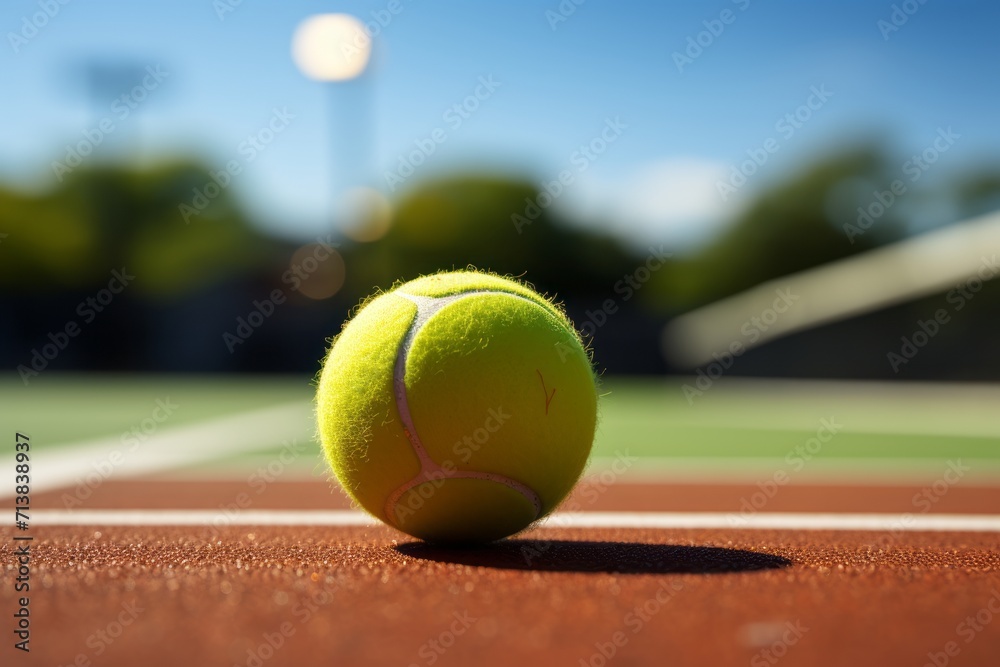 A green ball lies on an outdoor tennis court generated AI