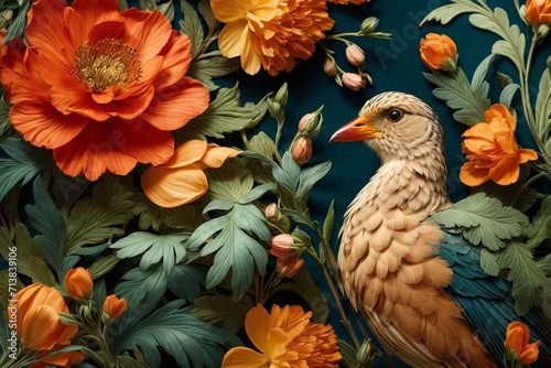 A Blooming Affair Generative AI s Colorful Botanical Symphony with Birds and Roses