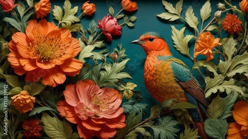 A Blooming Affair Generative AI's Colorful Botanical Symphony with Birds and Roses