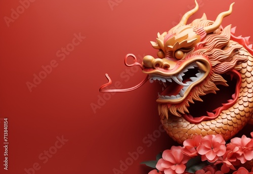 colorful Chinese dragon red background, Chinese Happy New Year, New Year concept