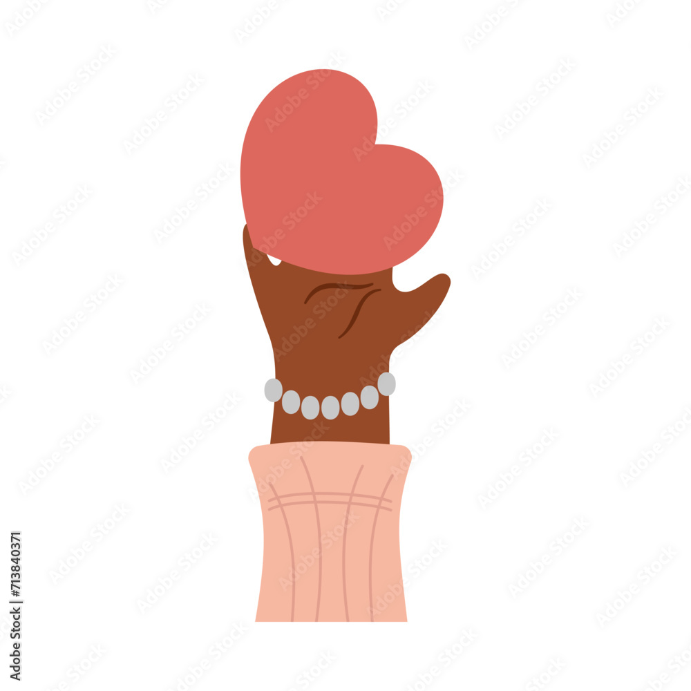 Heart holding by diverse hands. Vector illustration concept for sharing love, helping others, charity supported by global community Heart holding by diverse hands. Vector illustration concept for sharing love, helping others, charity supported by global community