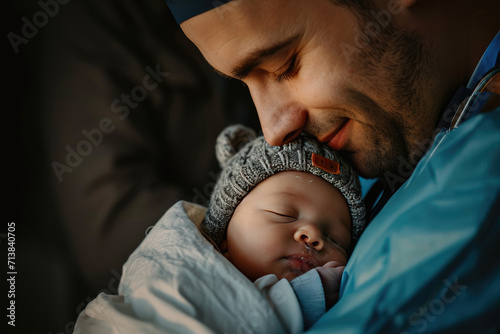 Closeup Image of a Doctor Cradling a Newborn in the Hospital