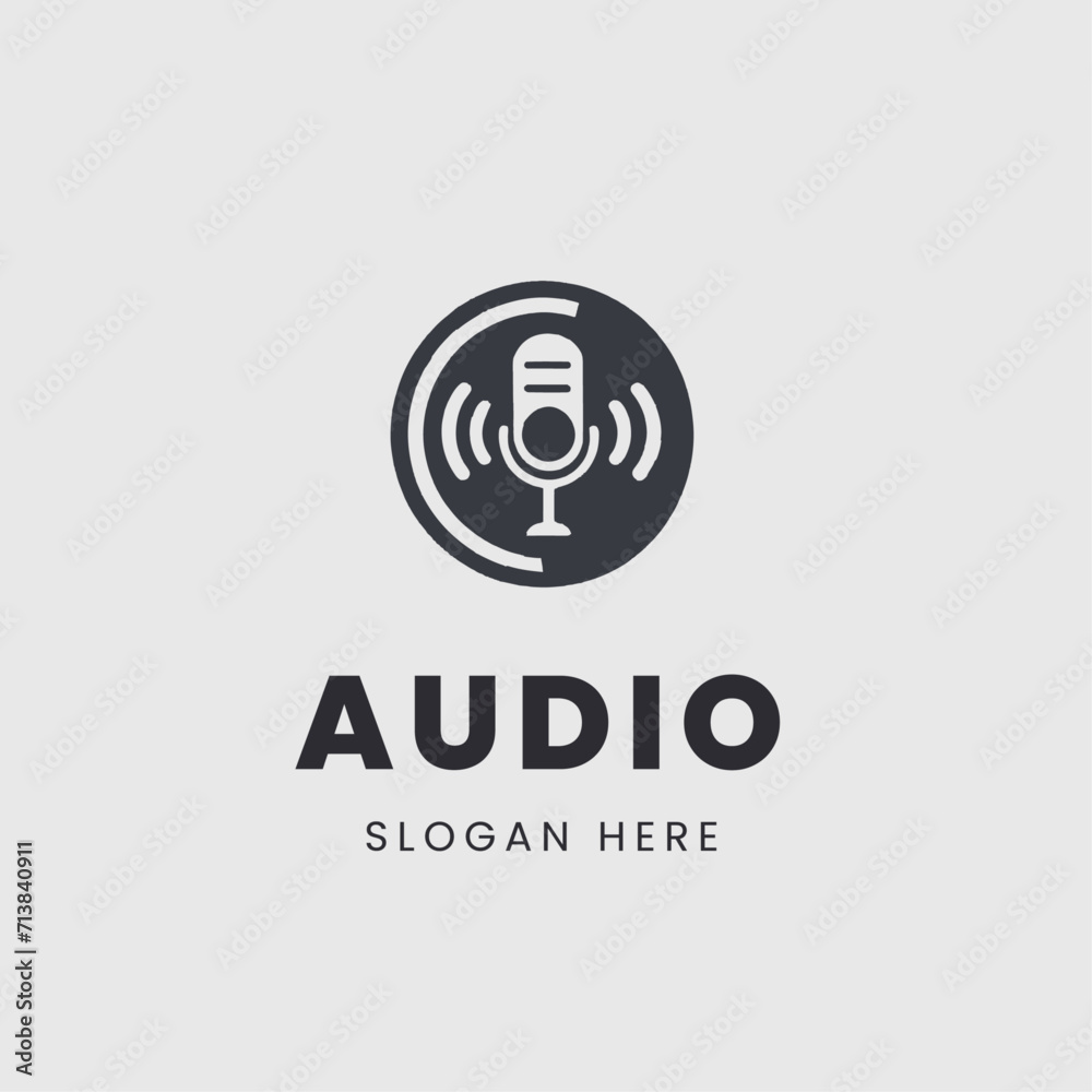 microphone logo design in a monochrome microphone logo design in a monochrome
