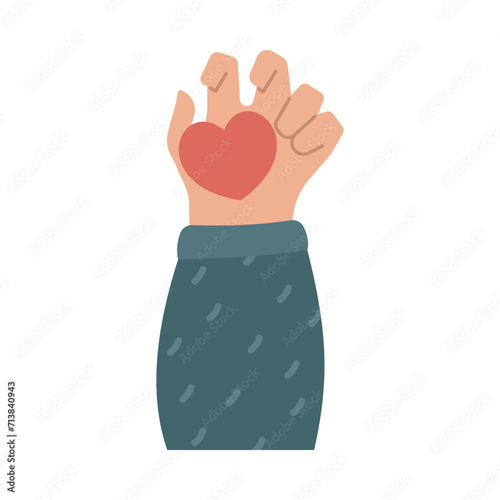 Obraz premium Heart holding by diverse hands. Vector illustration concept for sharing love, helping others, charity supported by global community