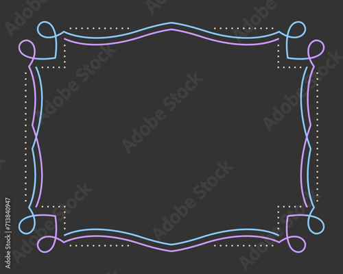 Vintage valentine heart frame border divider line flat. Cute purple blue pastel fairytale kid love magic colorful separator filigree rectangle greeting card rainbow wedding book cover framework