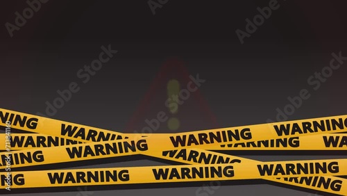 Blinking warning alert animation with yellow warning ribbons on black background