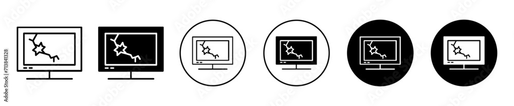 Broken tv screen vector icon set collection. Broken tv screen Outline flat Icon. Broken tv screen vector icon set collection. Broken tv screen Outline flat Icon.
