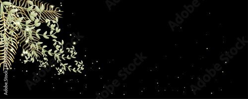 Vector art deco luxury flower, leaves line pattern, golden background. Golden botany banner. Japanese style Hand drawn vector. Line art style design. Hand drawn florals for packaging,coveand wall arts