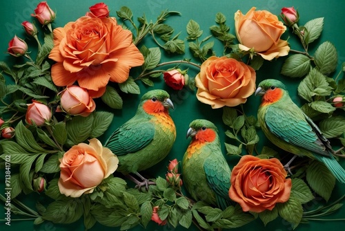 Colorful Garden Reverie Generative AI s Bird and Rose Harmony Unveiled