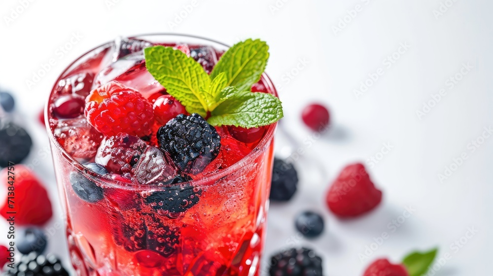 A close-up of a drink with berries and ice cubes, Ai Generated A close-up of a drink with berries and ice cubes, Ai Generated
