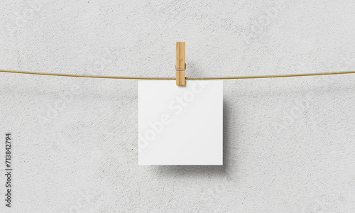 빨랫줄에 걸려있는 빈 종이 목업 Blank Paper Hanging on Clothesline Mock up photo