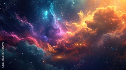 Colorful space galaxy cloud nebula, Ai Generated. © Crazy Juke