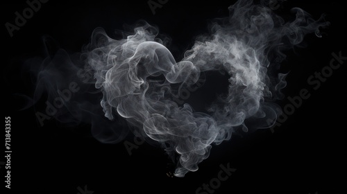 Heart-shaped smoke artfully drifts on a black background, Ai Generated